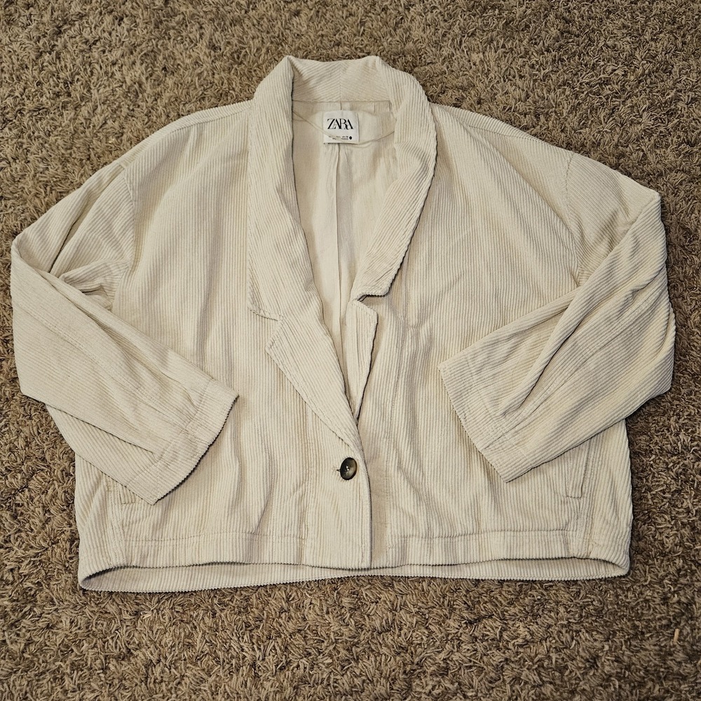 Zara Oversized Corduroy Blazer Ecru White Beige Cream Size Large Academia